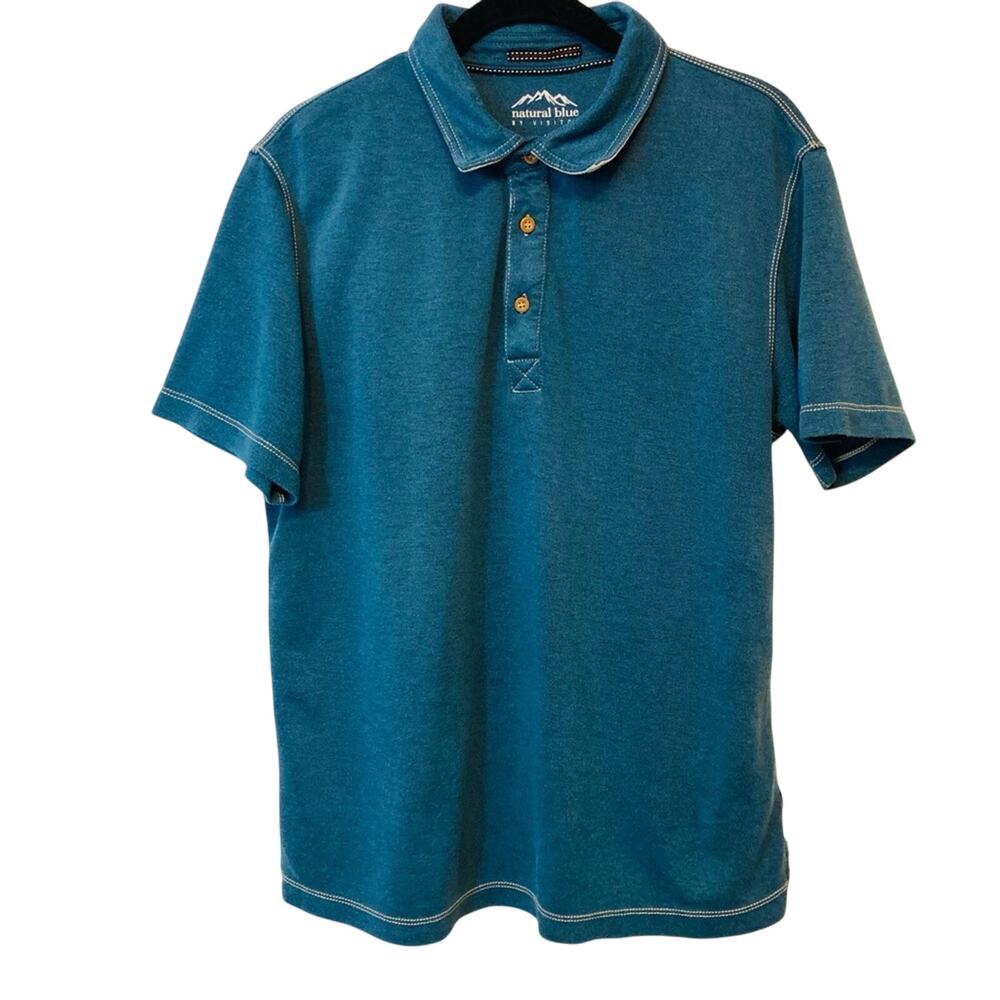 ❤️5/$25 SALE Natural Blue Visitor Mens Blue White Stitch Short Sleeve Polo Shirt